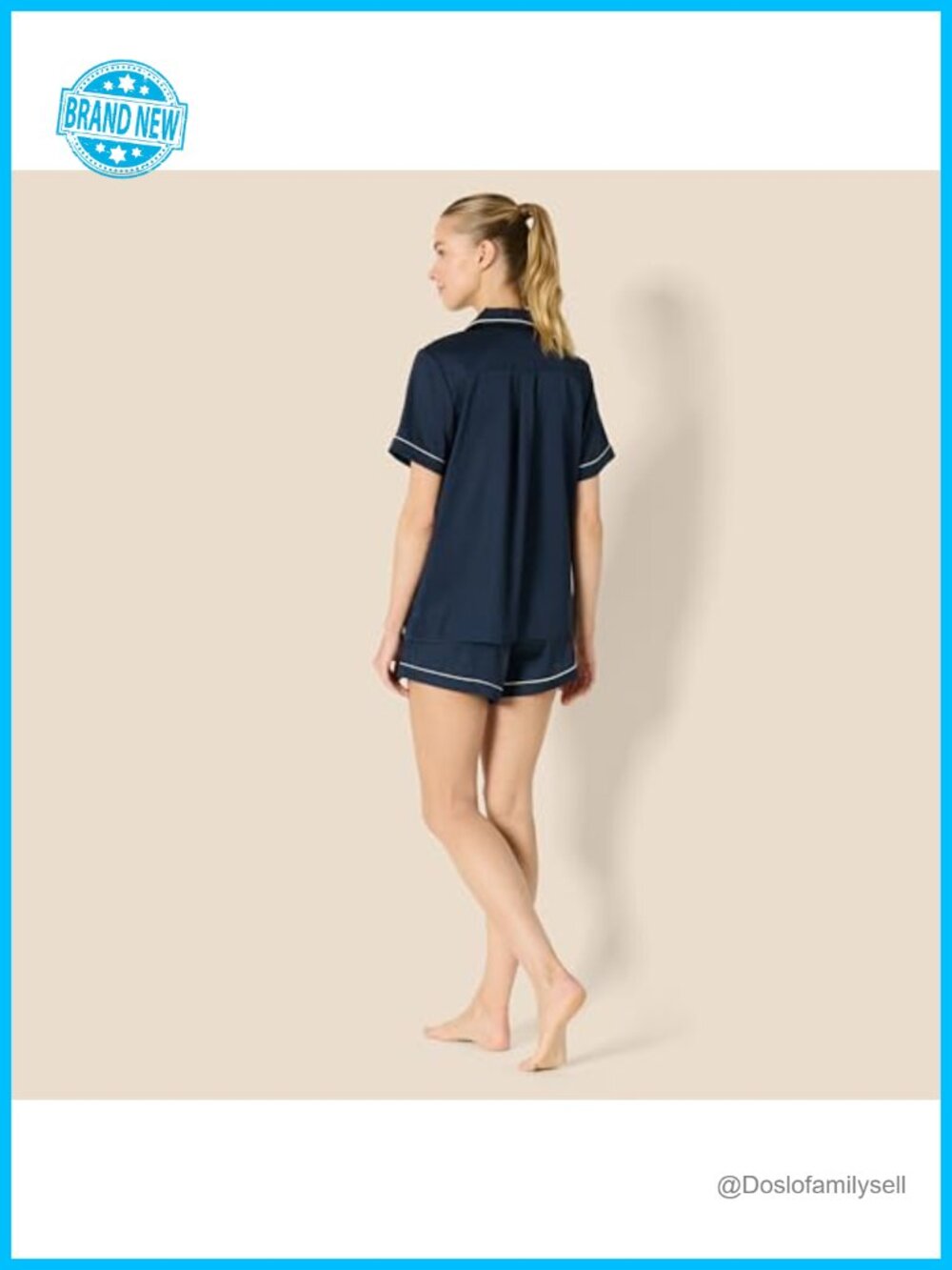 Satin Short Sleeve Button-Down Top and Short Sleepwear Pajama Set - Picture 3 of 7